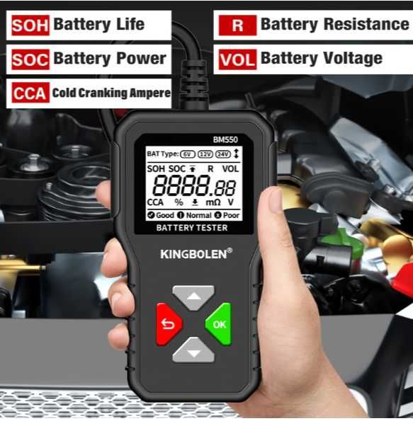 Автомобильный тестер аккумуляторов KINGBOLEN BM550 6/12/24 вольт