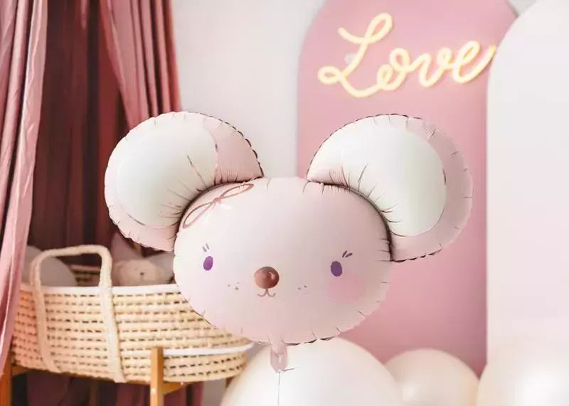 Balon foliowy Myszka jasny różowy 96x64cm. PartyDeco. Nowy Produkt
