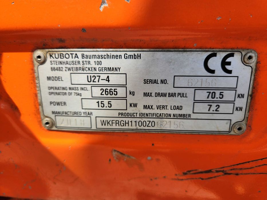 Koparka Kubota U27-4 - 2018 r - 2135 Mth