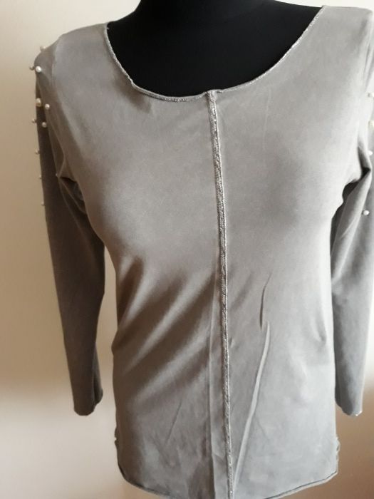 Włoska bluzka bawełna dres popiel perły one size do 42 j.nowa