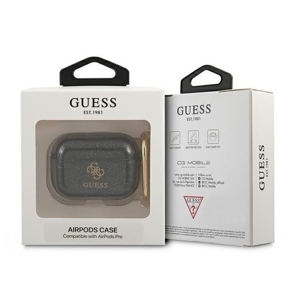 Guess Guapucg4Gk Airpods Pro Cover Czarny/Black Glitter Collection