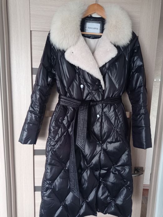 Пуховик довгий натуральний пух
