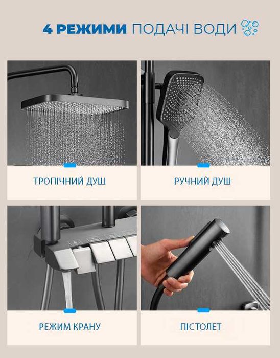 Душова система Душеграй з кнопочною системою піаніно, тропічний душ