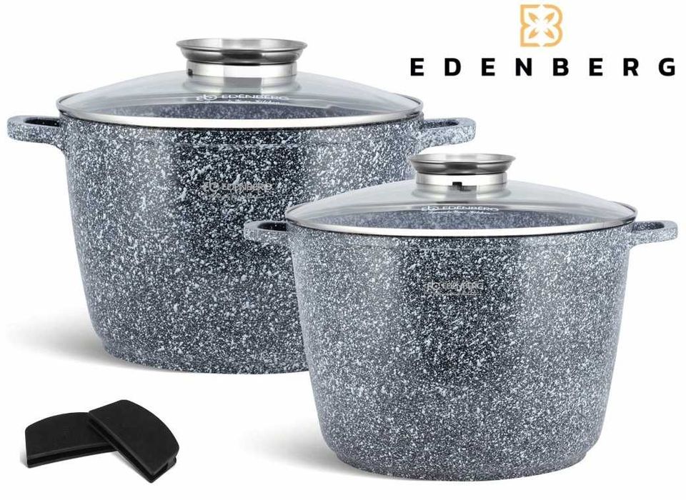 EDENBERG Garnki Marmurkowe Wysokie i Wąskie, Komplet na Indukcję,Gaz..
