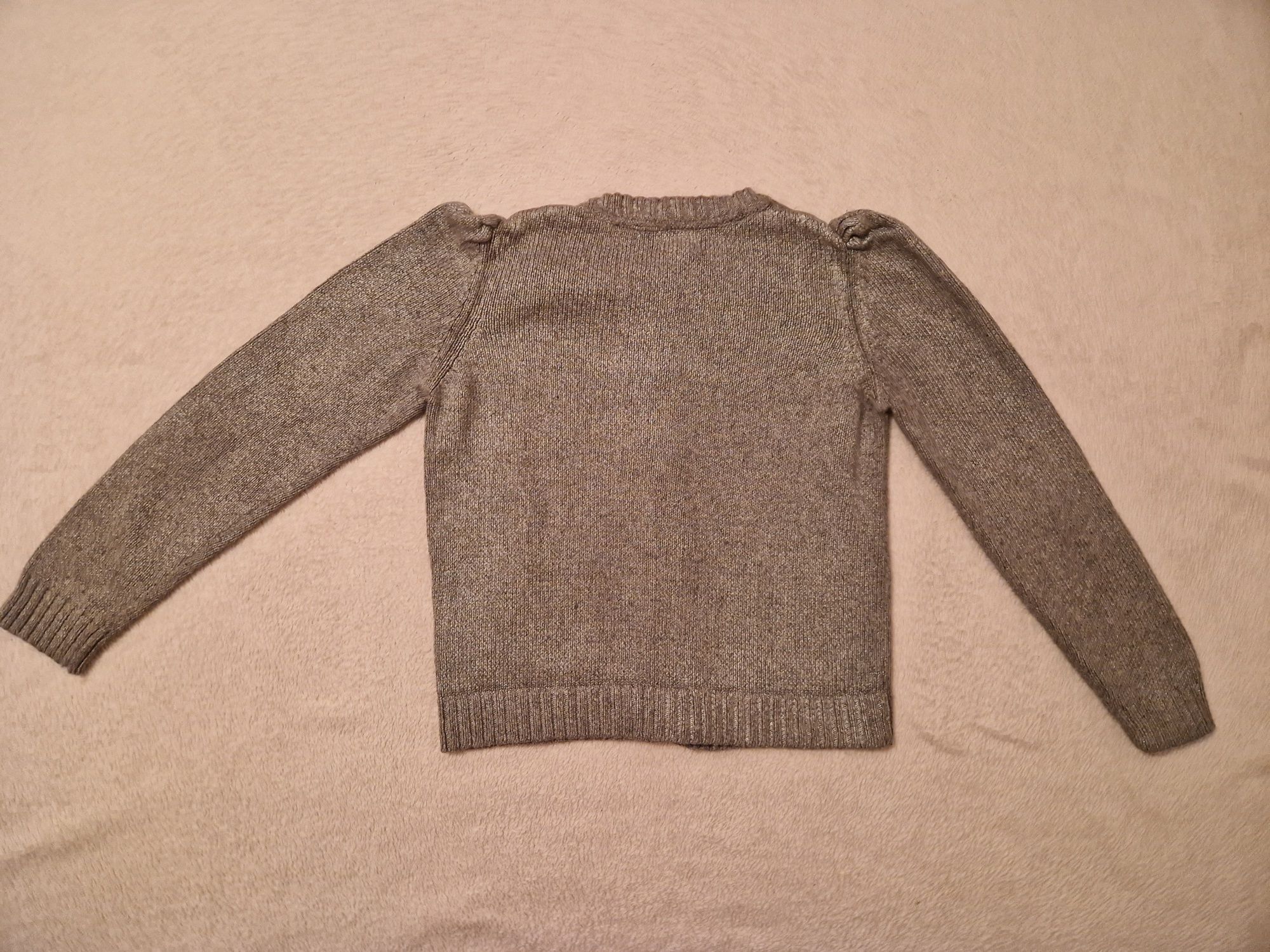 Sweter kardigan dziewczęcy H&M r. 122/128 szary srebrny