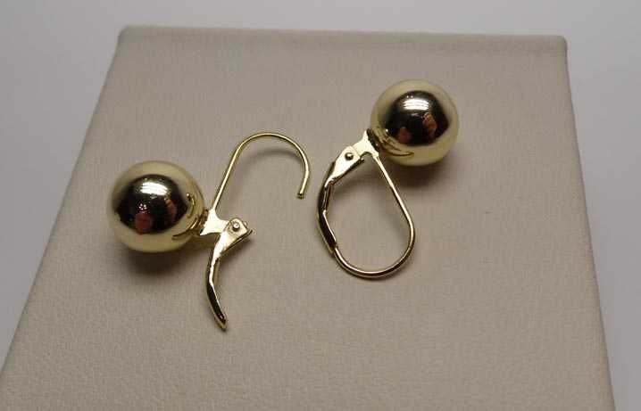 Kolczyki gładkie kulki 1 cm. srebro złocone.