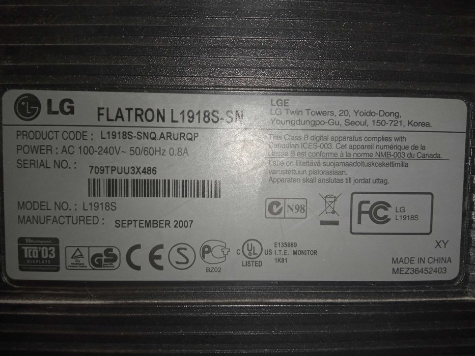 Монітор LG L1918S-SN