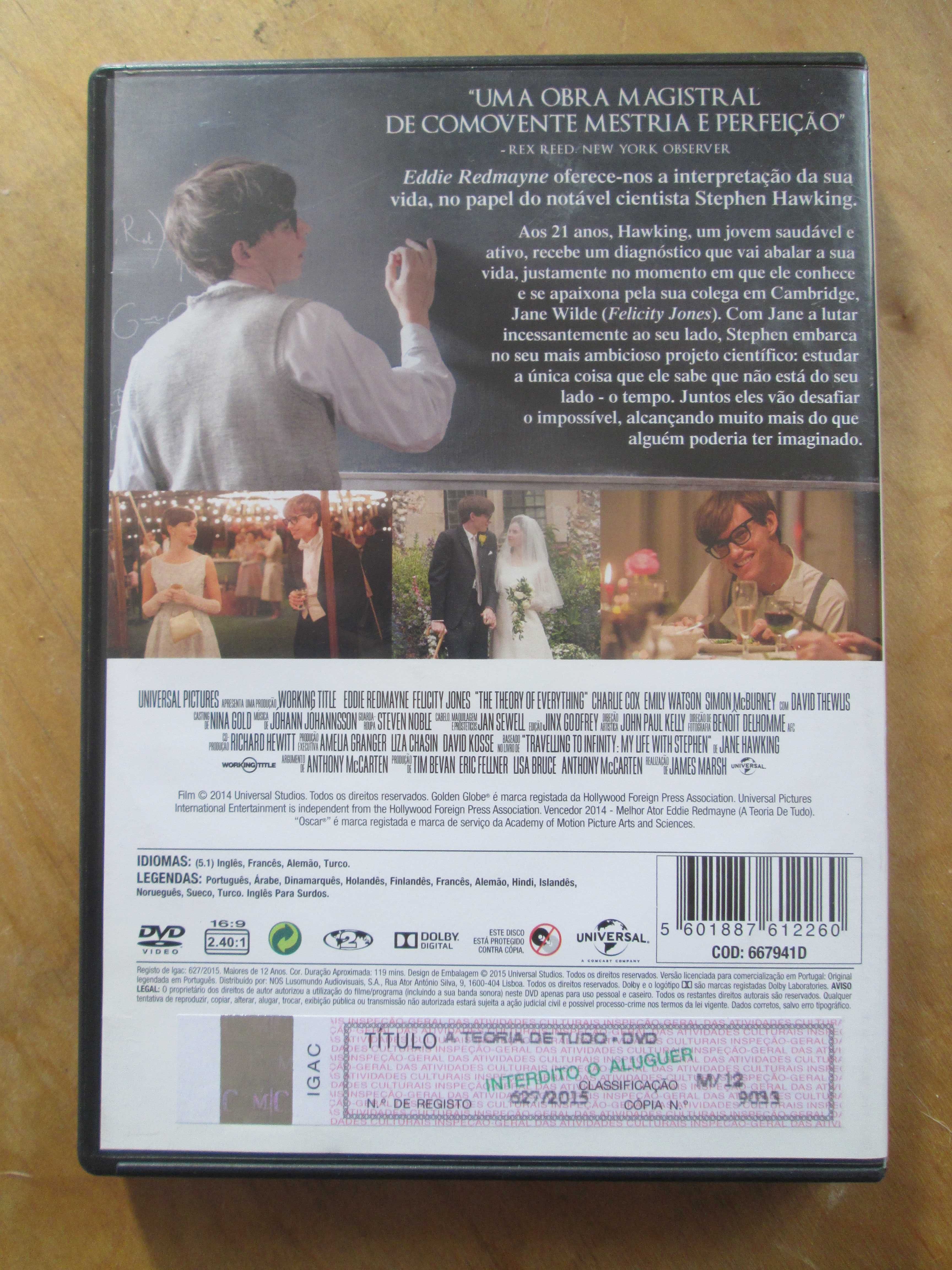 DVD A Teoria de Tudo, de James Marsh, com Tom Prior, Felicity Jones
