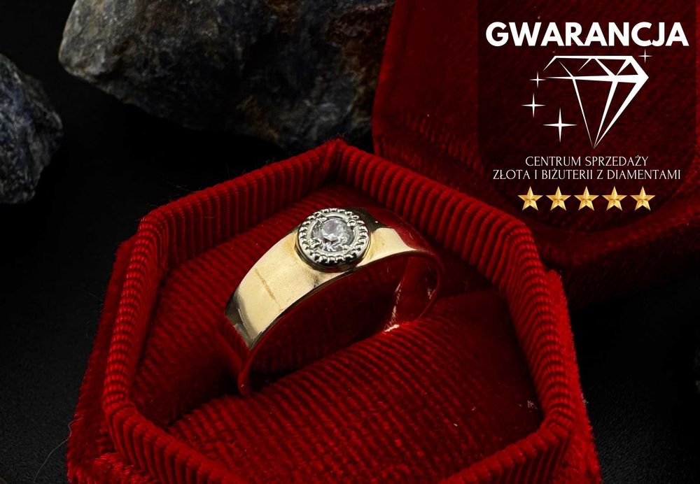 Złoty Pierścionek Masywny z Cyrkonią | JAK NOWY | 585 | 3.55g