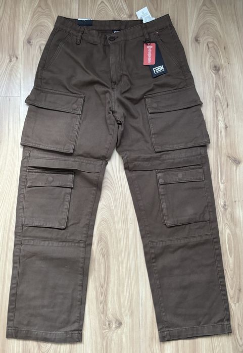 FSBN męskie brązowe spodnie z szerokimi nogawkami