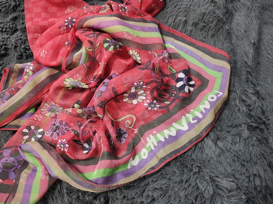 Ekskluzywny Louis Vuitton - Duży Szal/Chusta 100% Silk - Kwiatowy Wzór