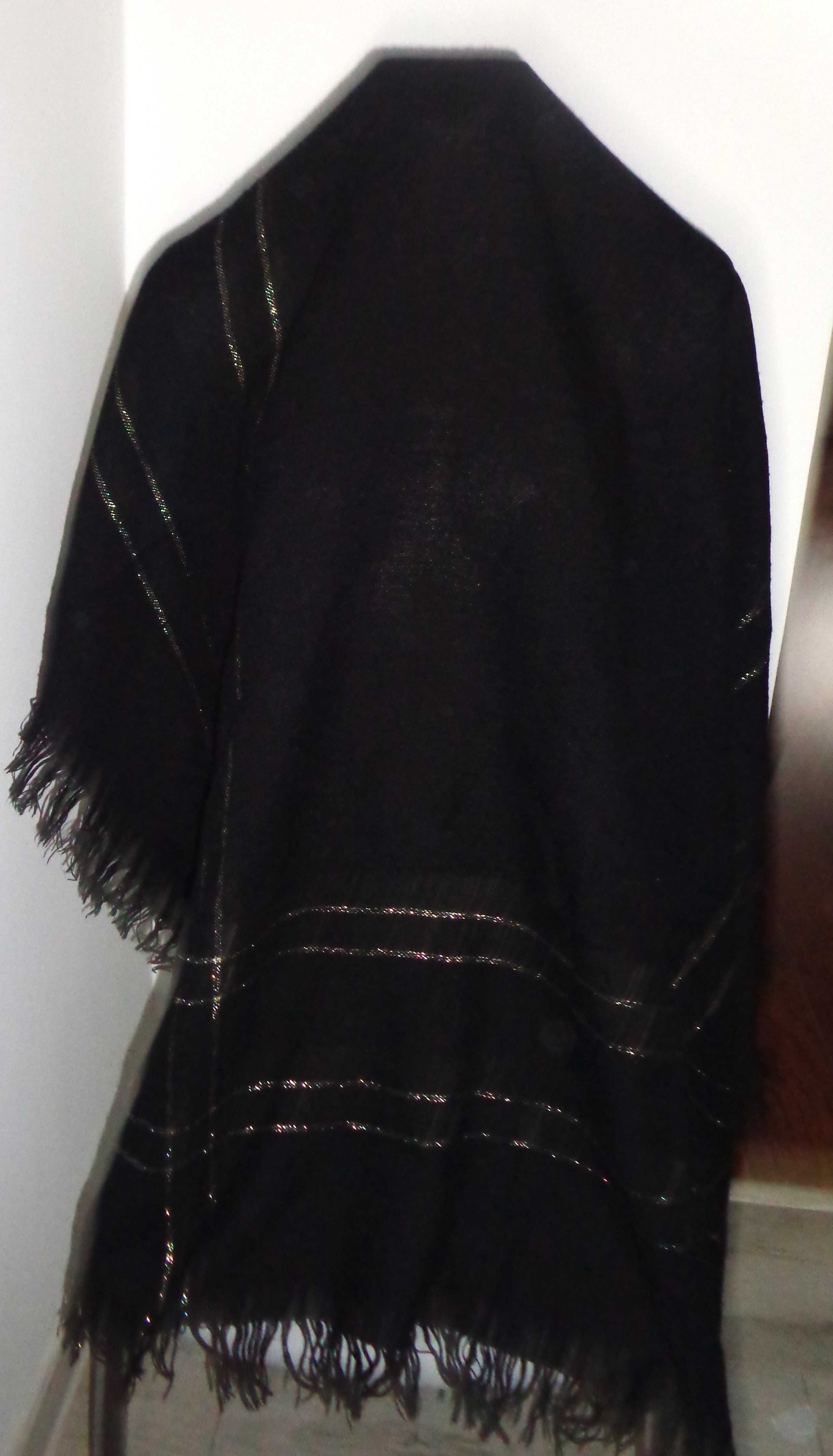 MARUNAKA japońska ciepła duża czarna chusta z frędzlami