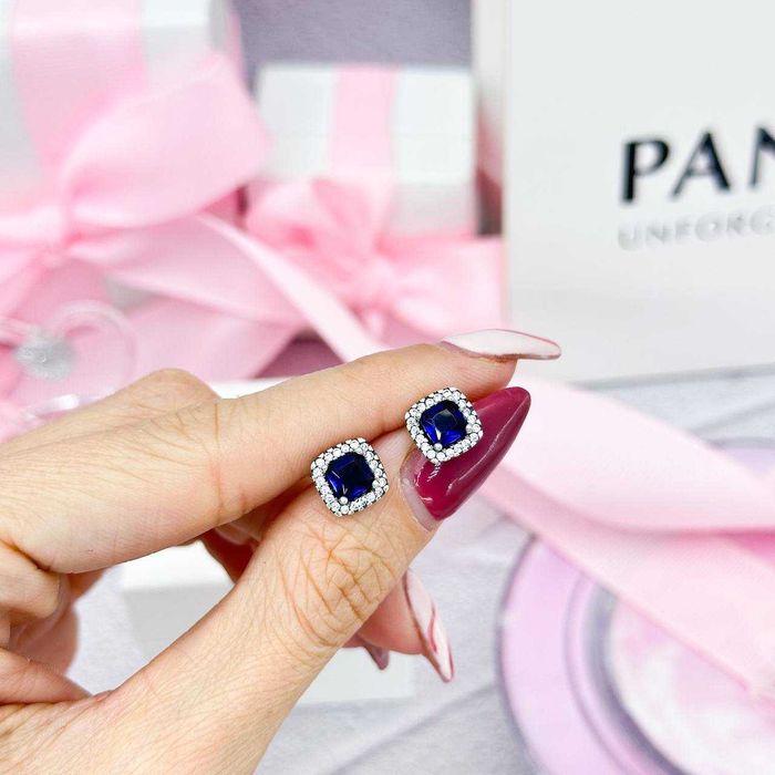 Сережки «Блискучий синій квадрат»