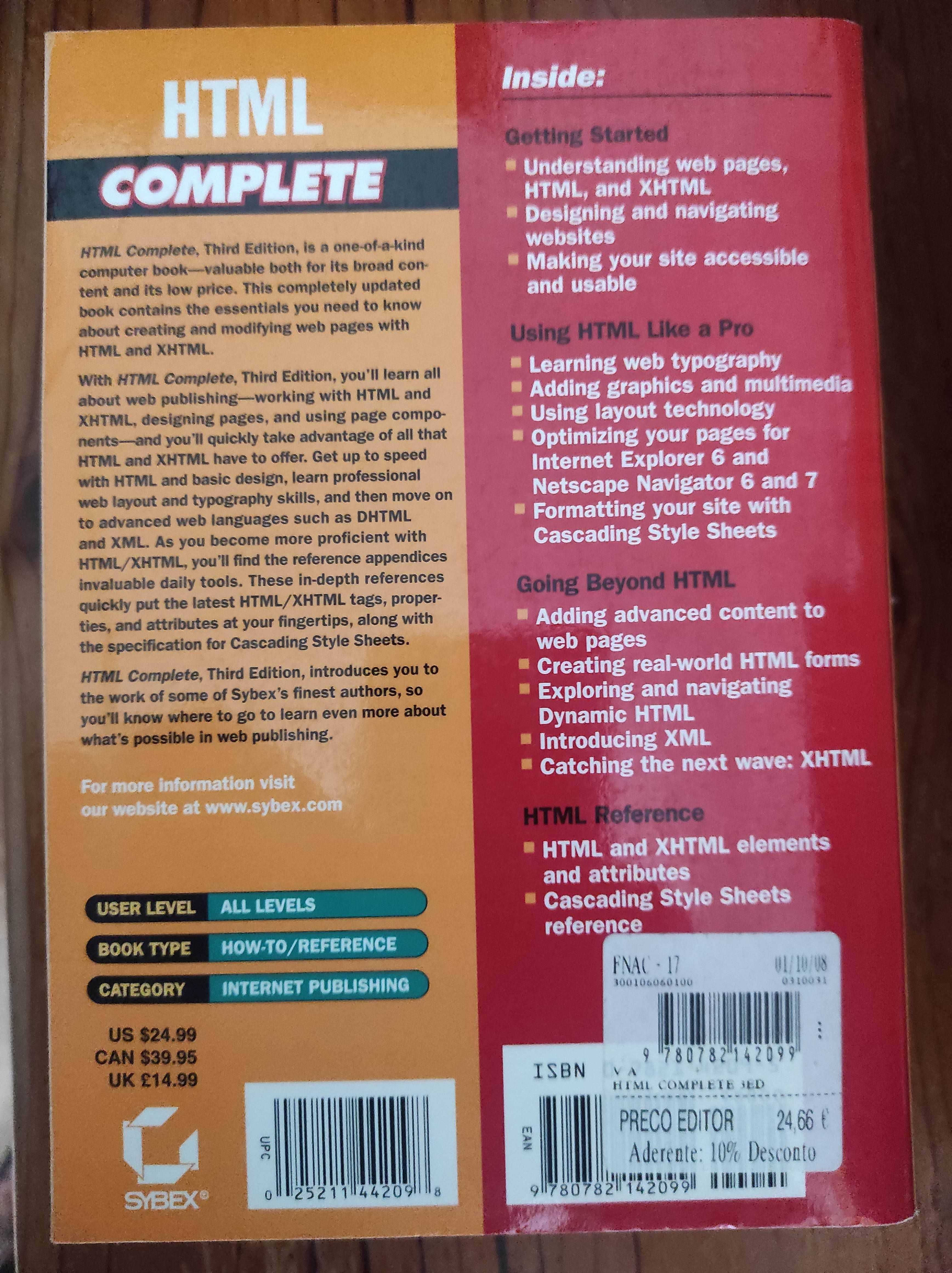 Livro inglês HTML Complete (portes grátis)