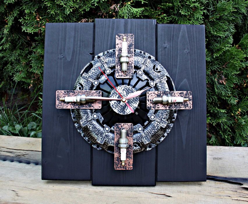 Zegar docisk sprzęgła świece Loft Patyna drewno