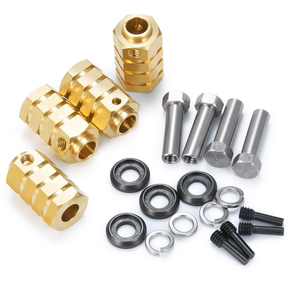 4 mosiężne hexy 12x20mm z nakrętkami tulejkowymi do modelu rc TRX SCX