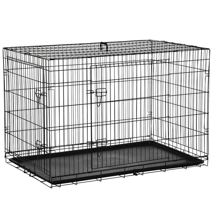PawHut Gaiola para Cães com 2 Portas Aço 121x74,5x81cm Preto