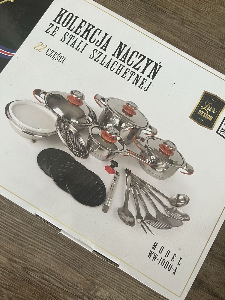 Garnki ze stali szlachetnej 22 czesci zestaw William Wenderson