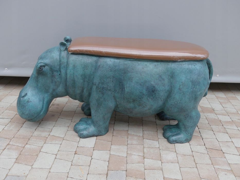 HIPOPOTAM-ławka z brązu DUŻA siedzisko fIGURA