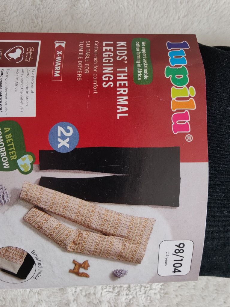 Nowy zestaw termicznych legginsów 98/104cm Lupilu 2 pary spodni Lycra