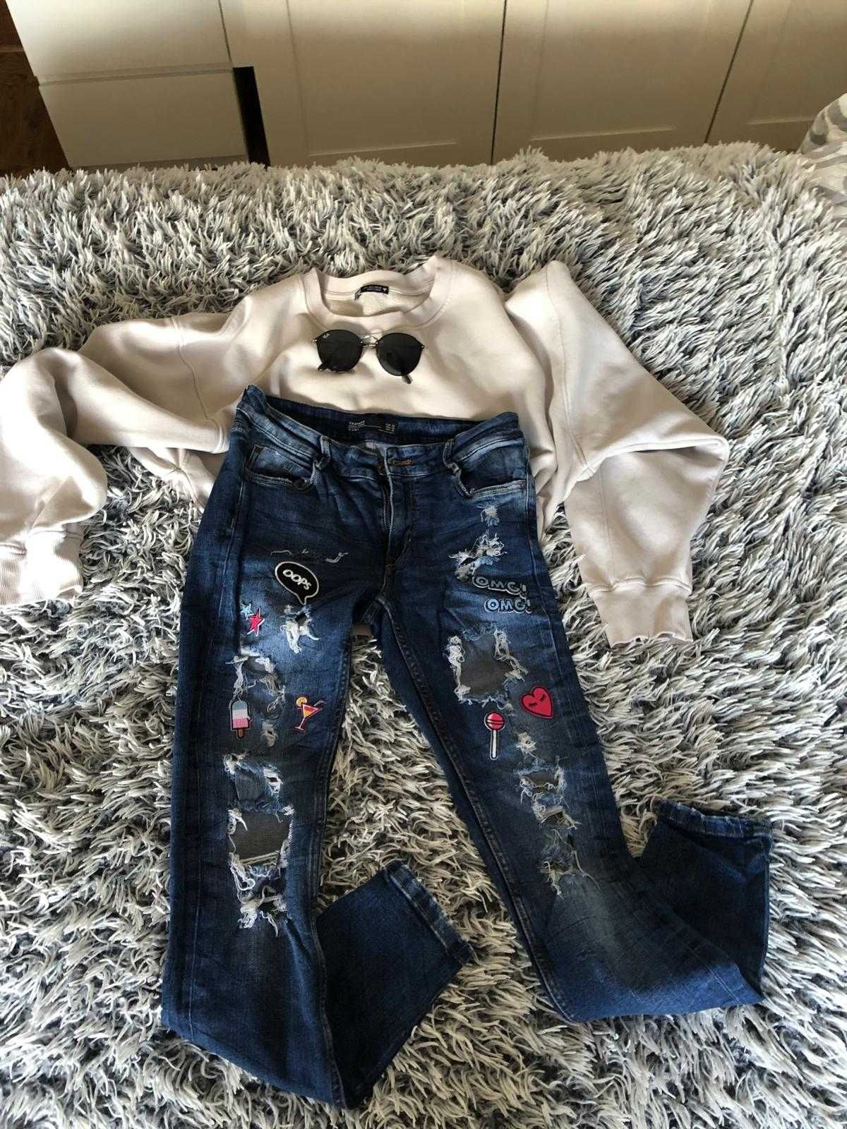 Modne jeansy za rozdarciami, Zara, rozmiar 38
