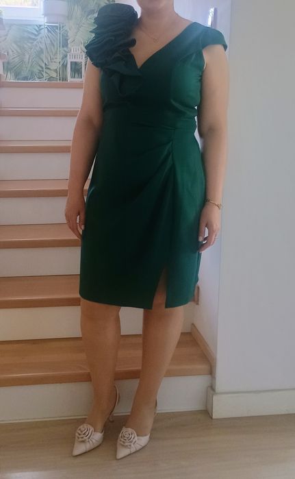 Sukienka 42 zieleń ciemna kwiat