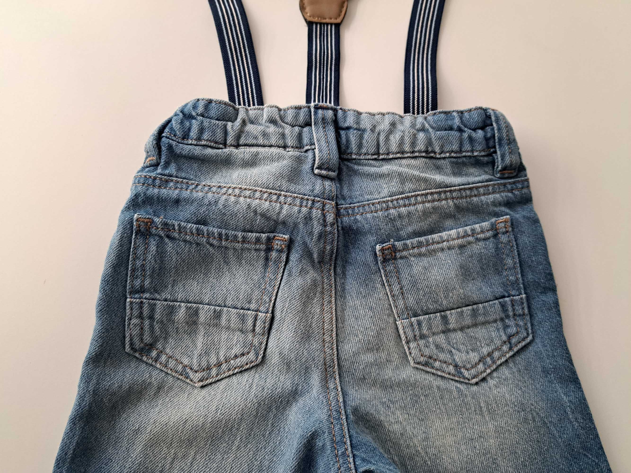 Jeansy# spodnie na szelkach# denim& 74 cm.#6-9 miesięcy # eleganckie