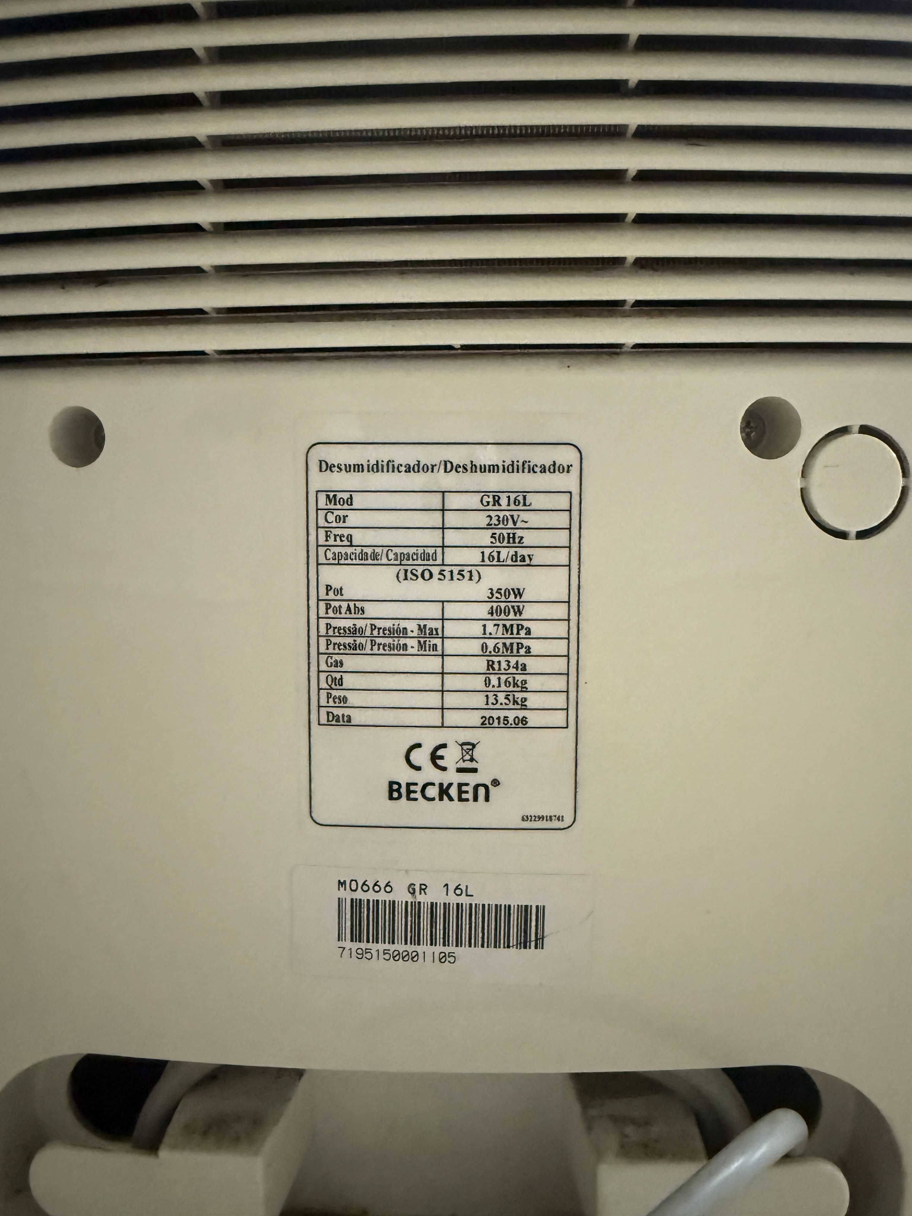 Desumidificador Becken modelo GR 16L