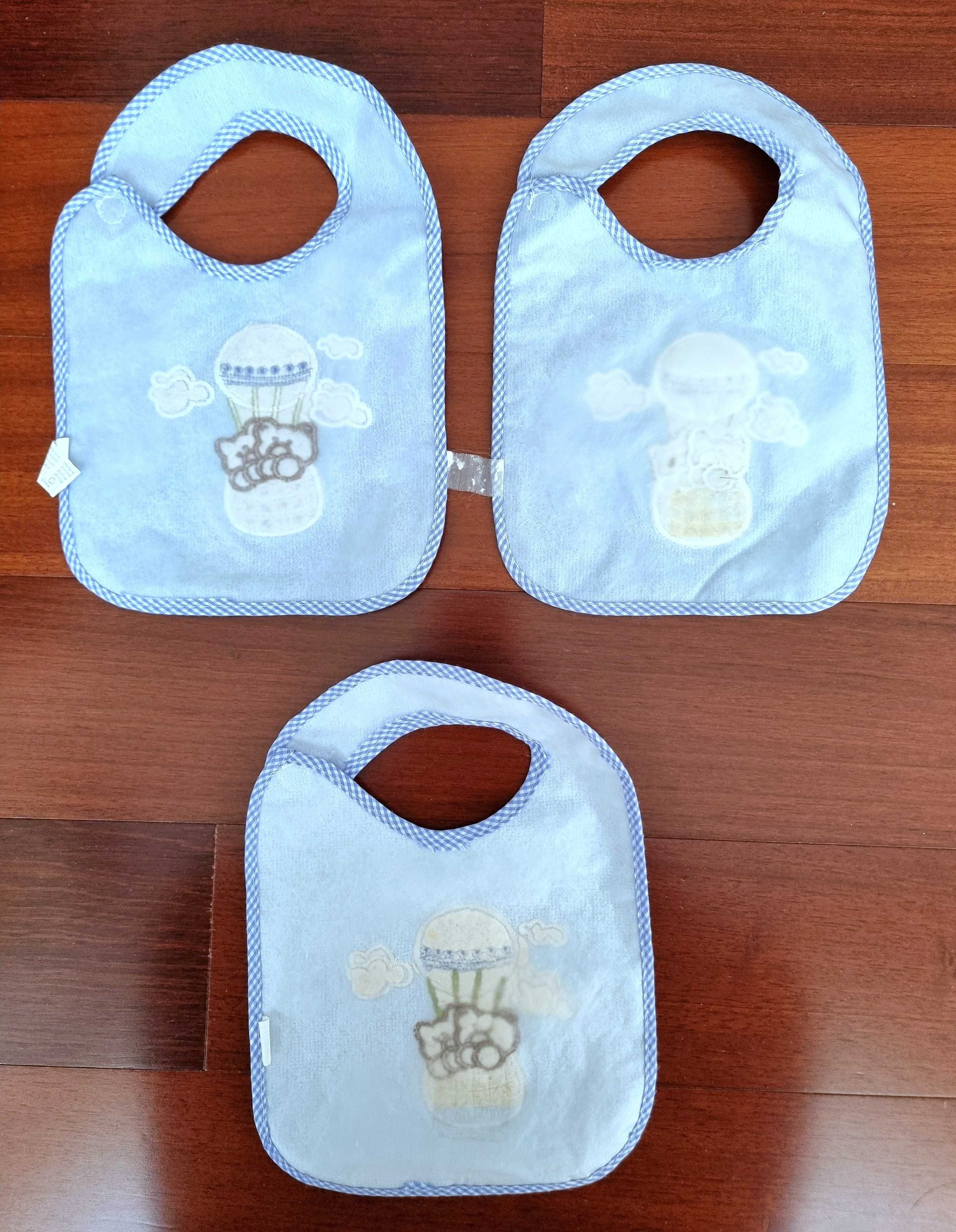 Conjunto de 3 babetes em tons de azul 80% algodão