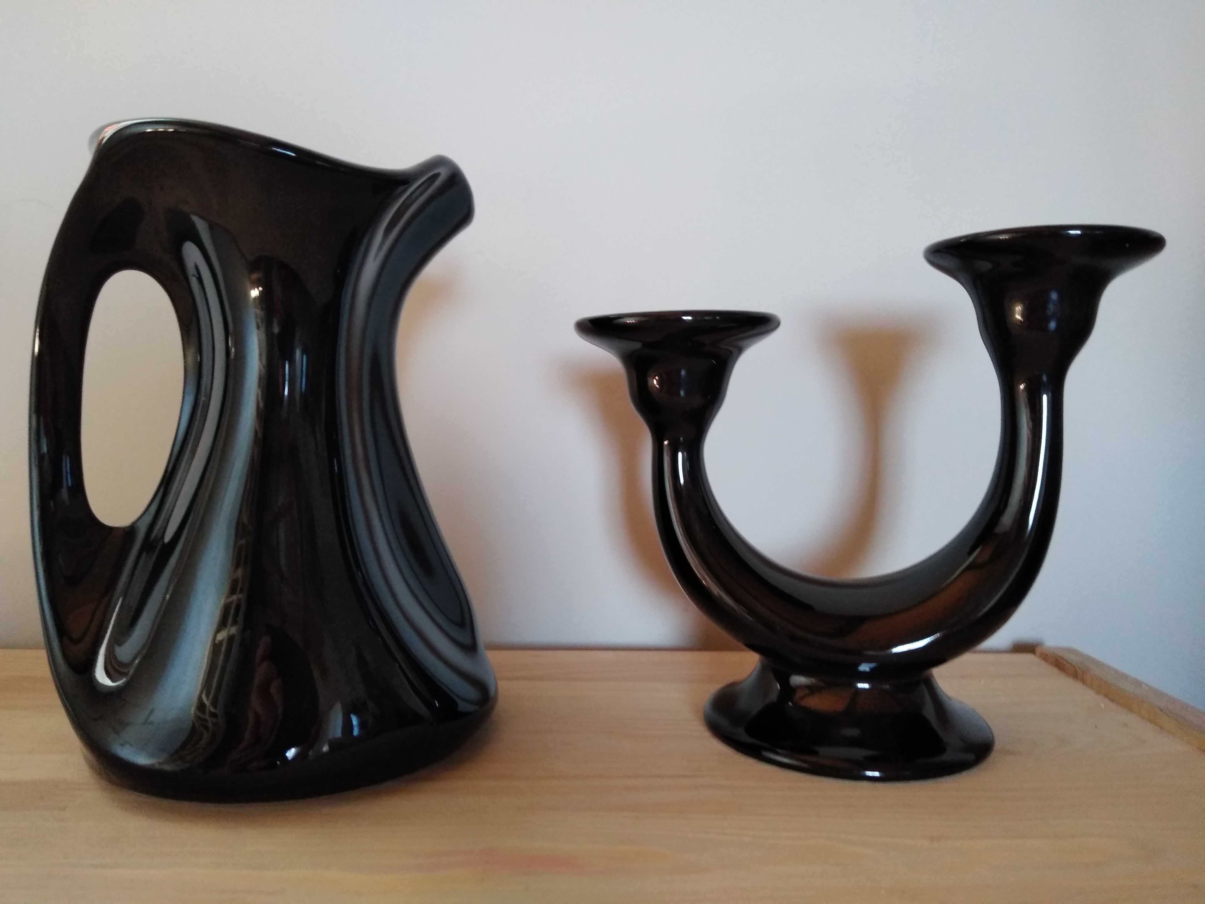 Ceramika Pruszków komplet czarny wazon plus świecznik