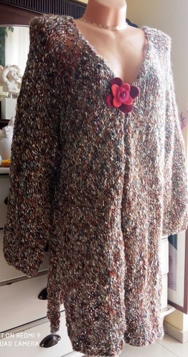 Ręcznie robiony handmade rękodzieło melanż sweter wełna rayon 50 52