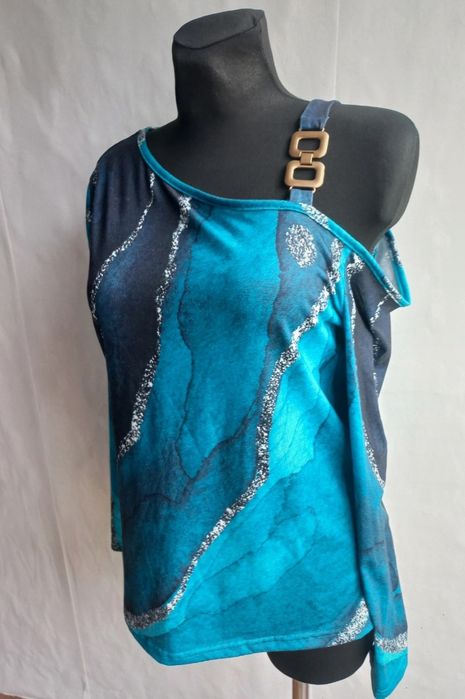 Bluzka odkryte ramiona turkusowa