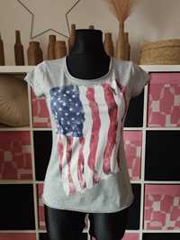 Szara bluzka z krótkim rękawem flaga USA Ameryki FB sister