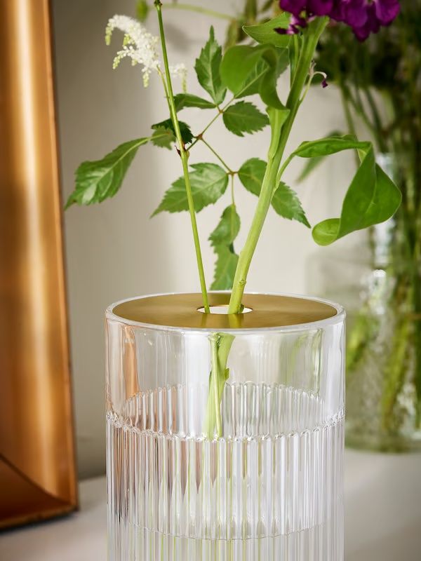 Ikea Gradvis szklany wazon z metalowym wkładem złoty kolor 21cm