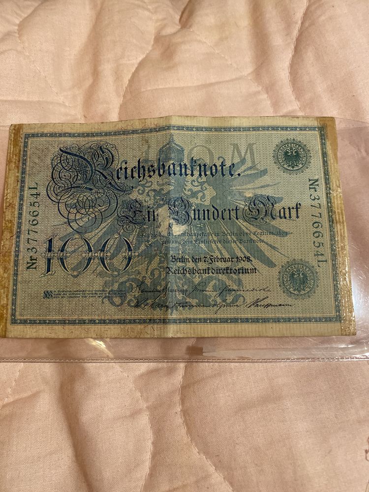 100 Marek niemieckich reichbanknote z 1908 roku