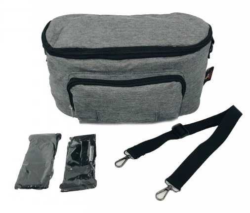 Сумка на коляску BabyGo водоотталкивающая с карабинами серая 30×18×13