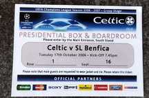 Bilet Liga Mistrzów Celtic Glasgow SL Benfica Lizbona loża prezydencka