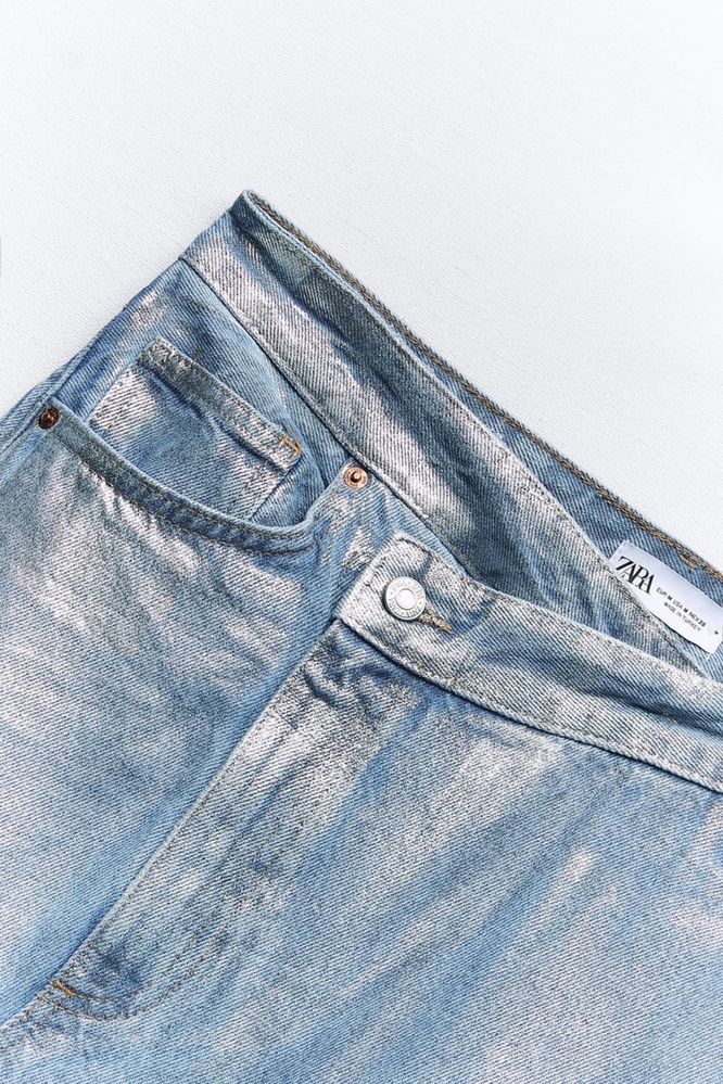 Металлизированная джинсовая юбка trf асиметричного кроя размер S Zara