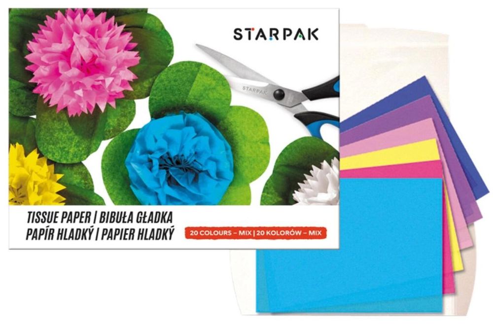 Bibuła gładka teczka 20 kolorów (10szt) STARPAK