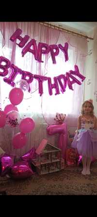 Шары на день рождения, фольгированные шары, цифры 7, единорог, надпись