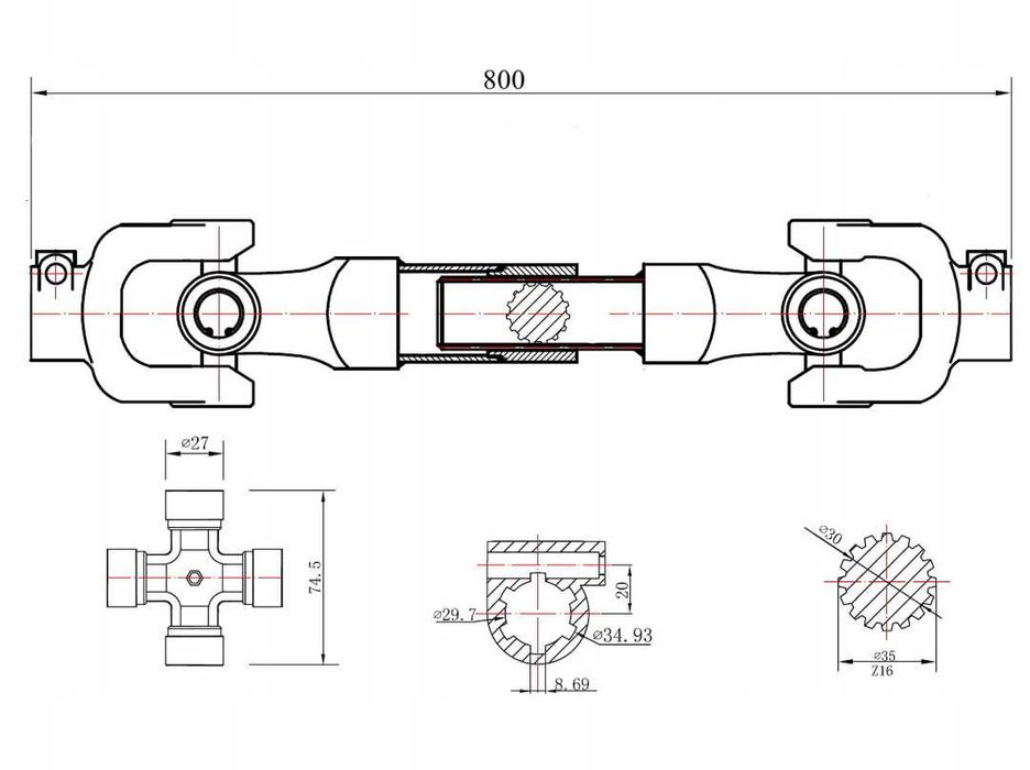 MOCNY Wałek WOM 75cm 80cm 90cm 100cm 120cm Wałek przekaźnika mocy