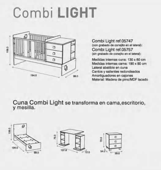 Mobilia Quarto Bebé e criança Convertivel Combi Light TRAMA - URGENTE