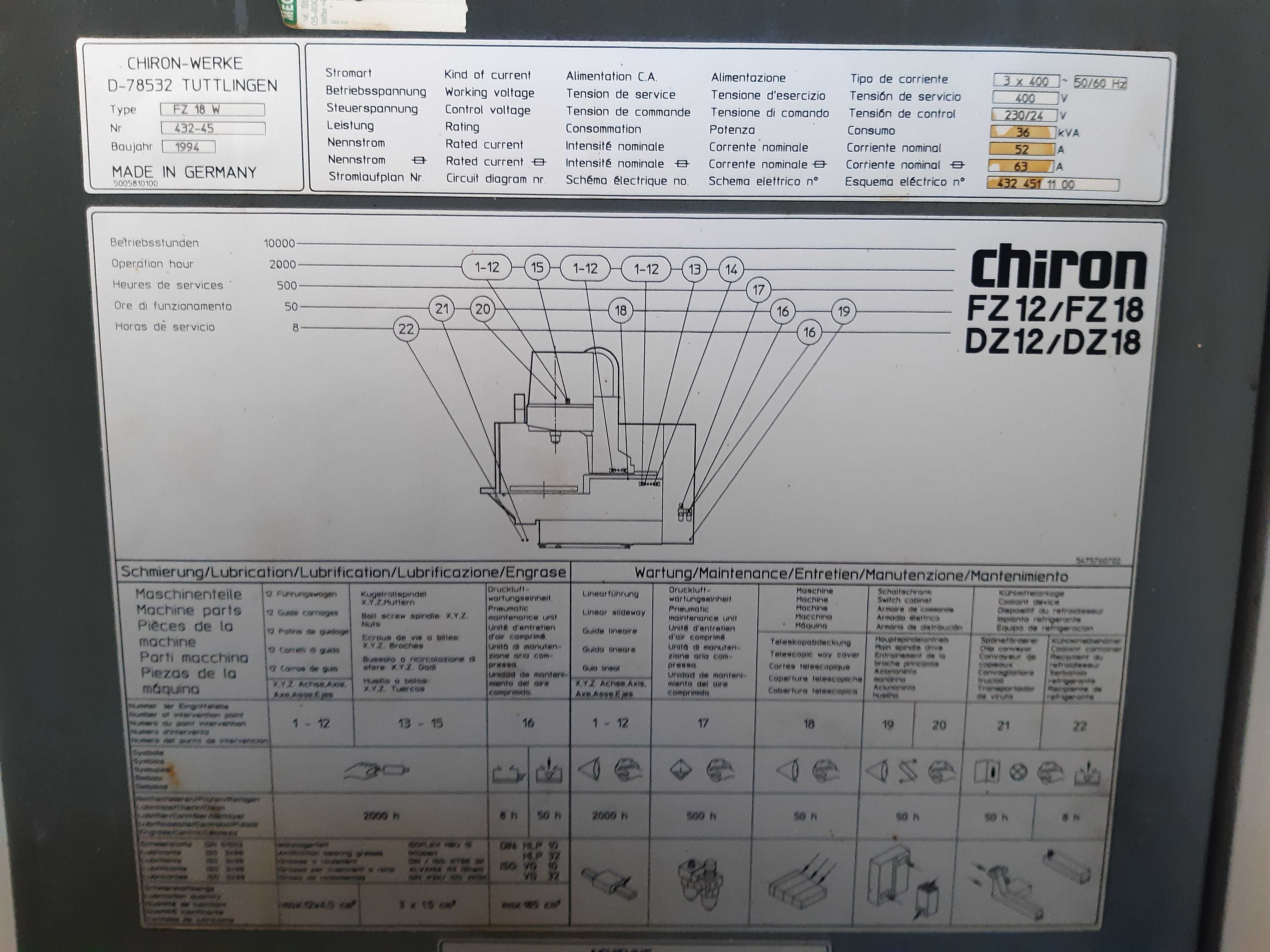 Centrum obróbcze pionowe CHIRON FZW18-MAGNUM