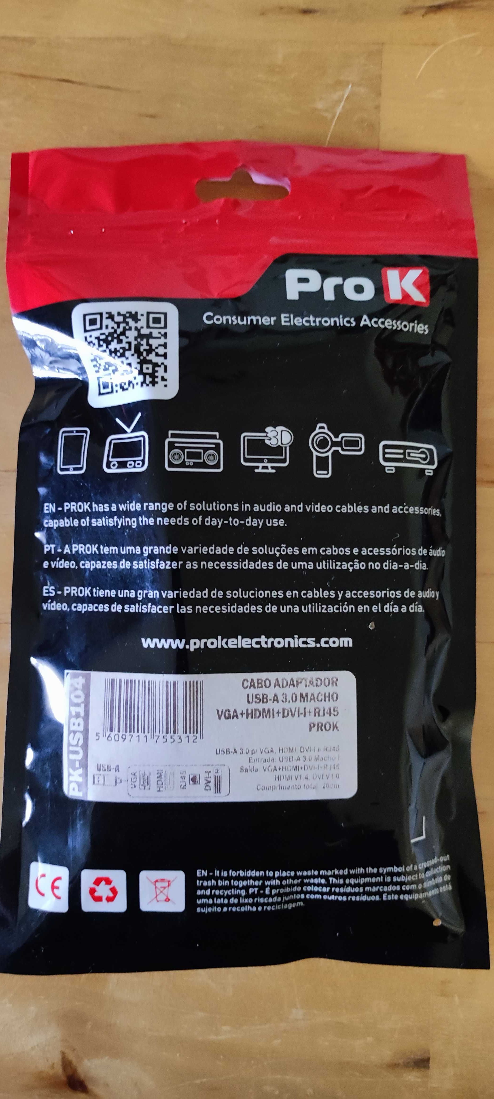 Cabo adaptador usb 3.0 Pro k para audio, video, internet, VGA, HDMI.