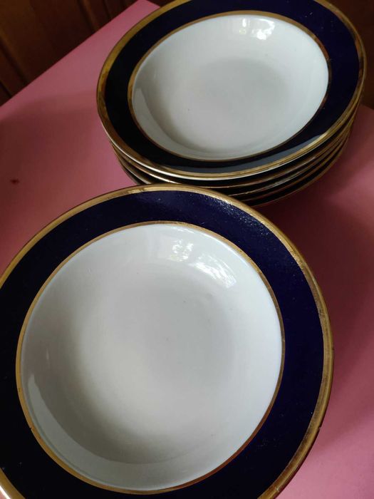 Набор тарелок. Позолота, кобальт, СССР.