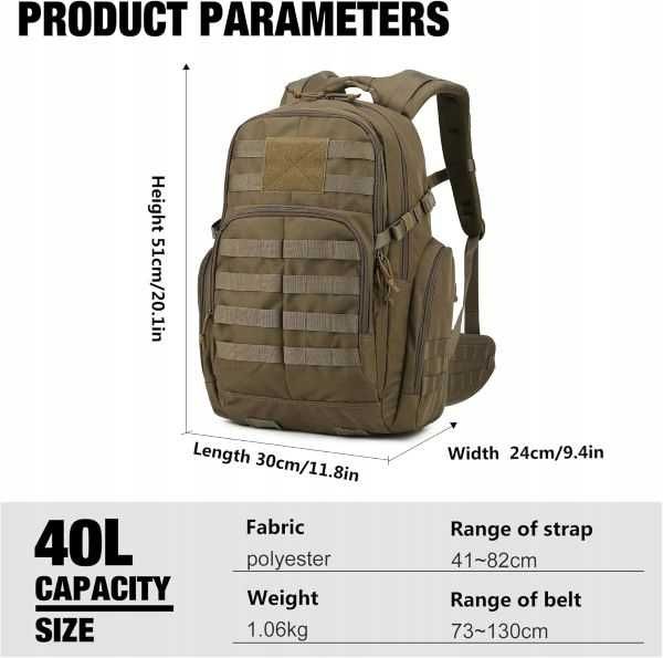 Mardingtop Plecak trekkingowy wojskowy taktyczny militarny 40 L khaki