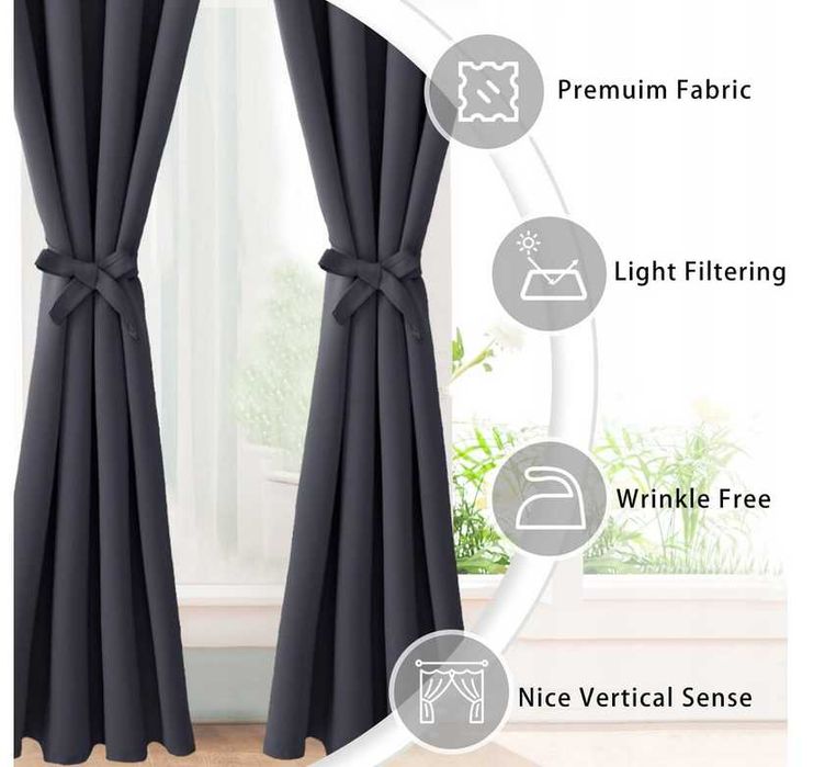 Zasłony zaciemniające z taśmą marszczącą, CIEMNY SZARY, 245 X 132, 2x