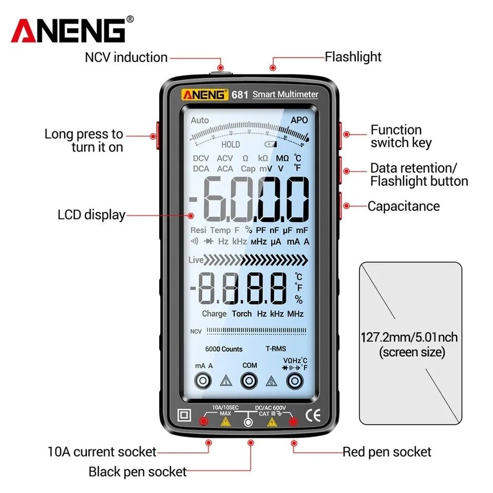 Мультиметр ANENG 681,- PRO.Измерительный автоматический тестер, АКБ