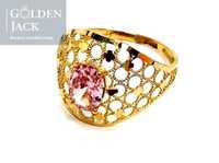 Złoty ażurowy pierścionek z różową cyrkonią złoto pr. 585 1,9g roz. 15