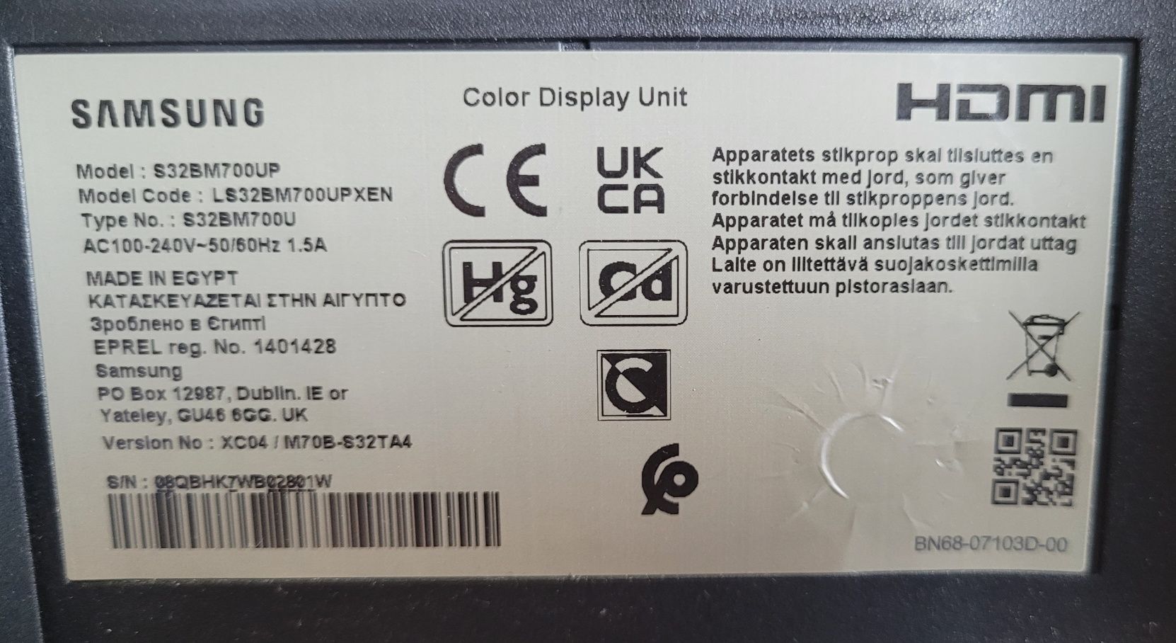 Monitor SAMSUNG S32BM700UP z uchwytem